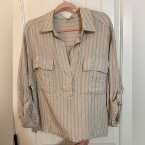 Max Studio London Striped Beige Button-Up Shirt